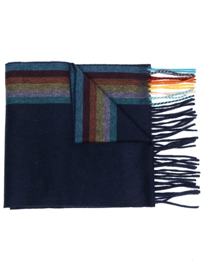 Paul Smith Embroidered-logo Cashmere Scarf In Blue