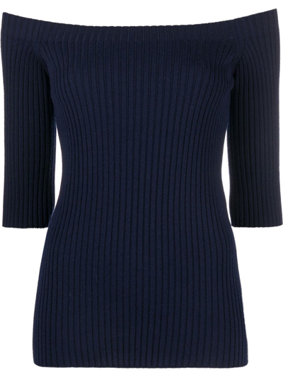 Chloé Boat Neck Wool Sweater In Blue