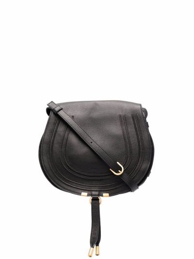 Chloé Brown Small Marcie Saddle Bag In Black
