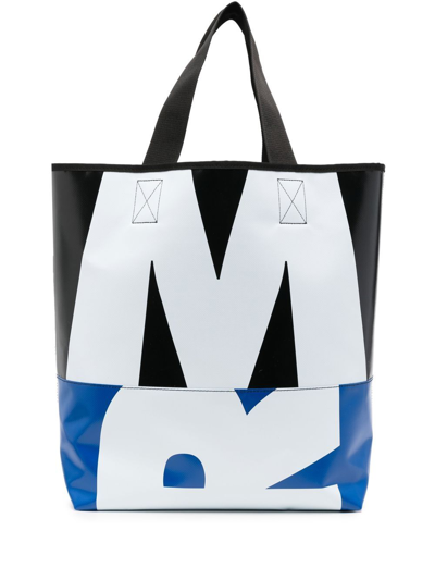 Marni Logo Shopping Bag In Blue