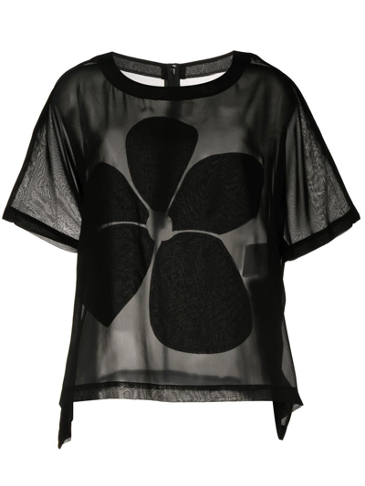 Comme Des Garçons Double Layer Of Tulle And Cotton T-shirt In Black