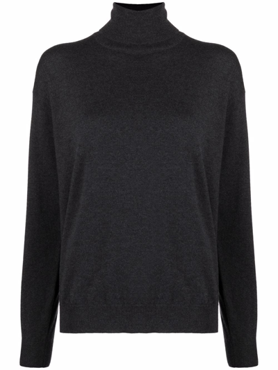 Brunello Cucinelli Cashmere Blend High Neck Sweater In Blue
