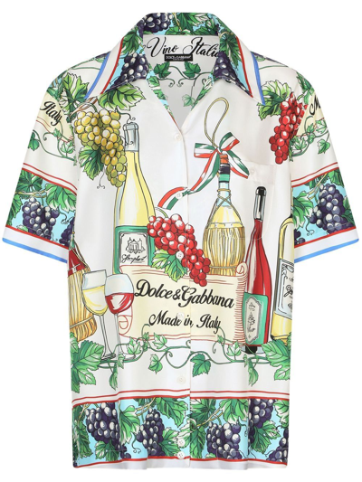 Dolce & Gabbana Graphic-print Silk-twill Shirt In White