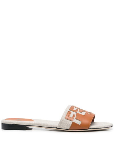 Fendi Signature Bicolor Logo Slide Sandal In Brown