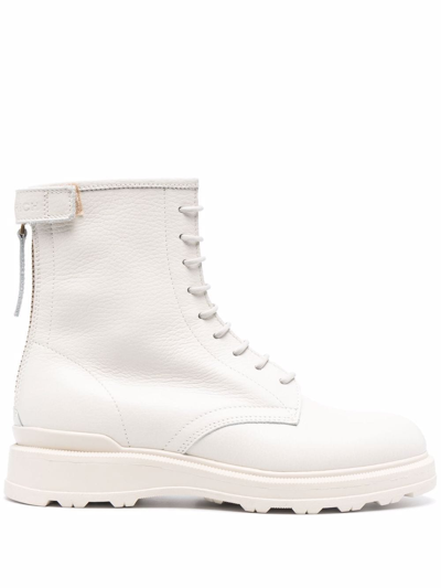 Woolrich Leather Ankle Lace-up Boots In Ivory