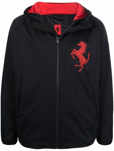 Ferrari Logo-print Zip-up Hooded Jacket In Black