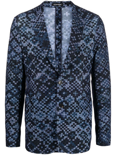 Emporio Armani Printed Jacket In Blue