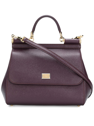 Dolce & Gabbana Medium Sicily Dauphine Leather Handbag In Burgundy