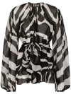 Dolce & Gabbana Belted Gathered Zebra-print Chiffon Blouse
