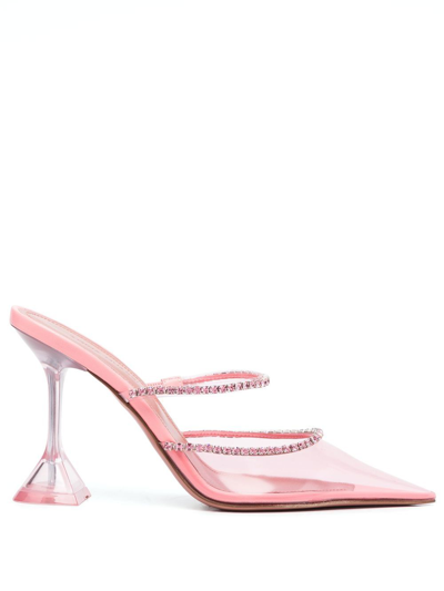 Amina Muaddi Gilda Crystal-embellished Leather And Pvc Pumps In Pink