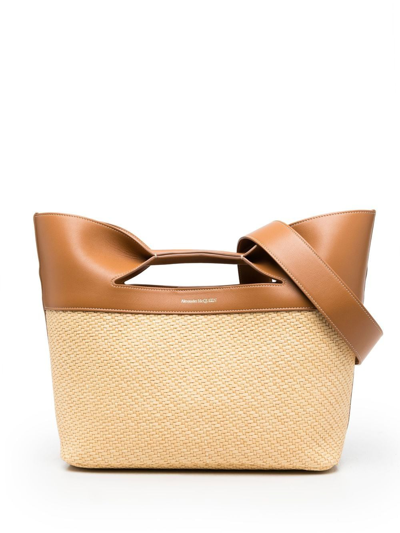 Alexander Mcqueen The Bow Leather And Raffia Tote Bag In Natural Tan