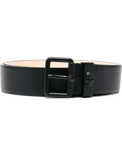 Alexander Mcqueen Skull Loop Leather Belt In Black