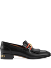 Gucci Leather Loafers With Horsebit And Fringes In Black
