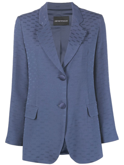 Emporio Armani Single-breasted Jacket In Geometric Jacquard Viscose Crêpe In Blue
