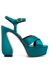 Si Rossi Satin Ankle-strap Platform Sandals In Green