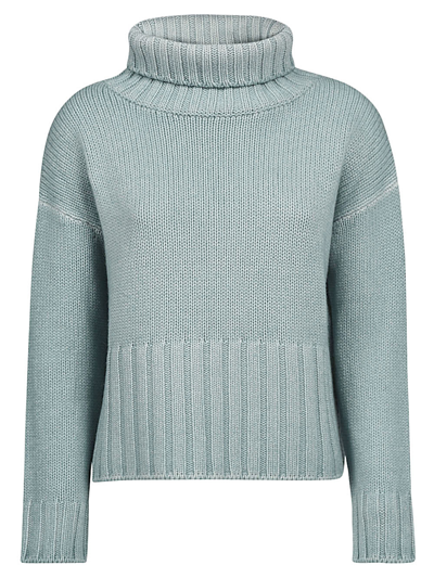 Base Wool Blend Cashmere High Neck Sweater In Green