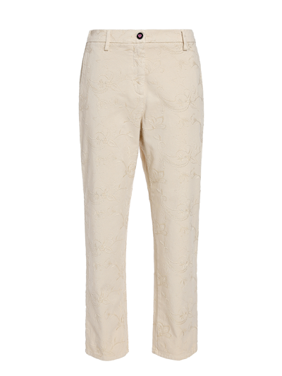 I Love My Pants Cotton Embroidered Trousers In Beige