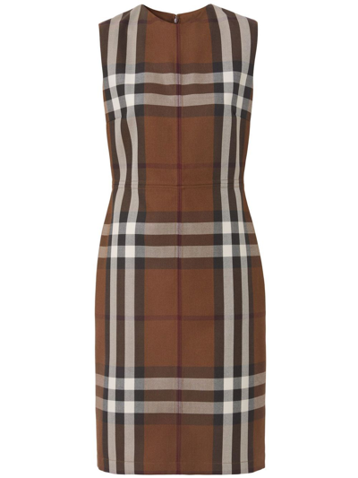 Burberry Wool And Cotton Dress With Jacquard Tartan Pattern In Brown