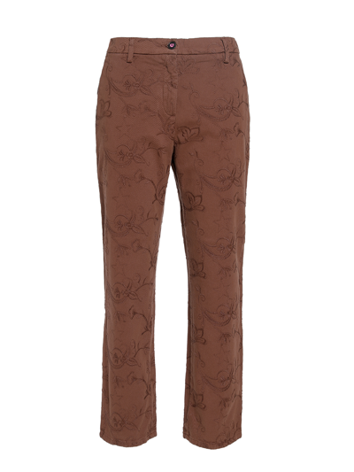 I Love My Pants Cotton Embroidered Trousers In Brown