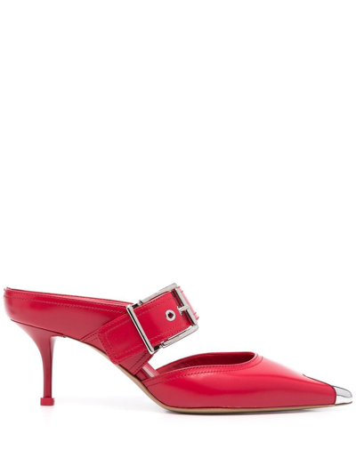 Alexander Mcqueen Pointed-toe Buckled Mules In Red