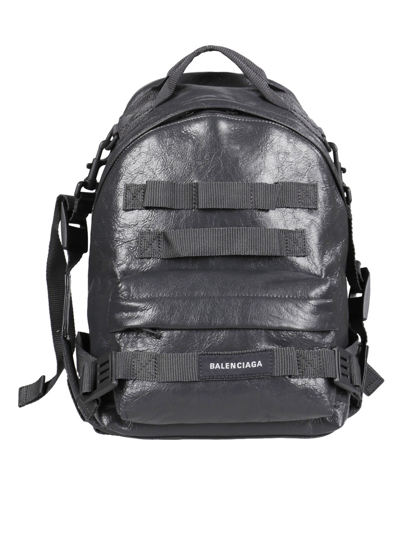 Balenciaga Men's Army Webbed Multi-strap Leather Backpack In Black