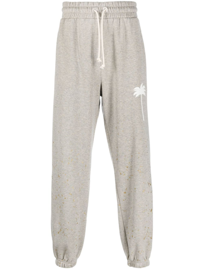 Palm Angels Printed Cotton Sweatpants In Grey