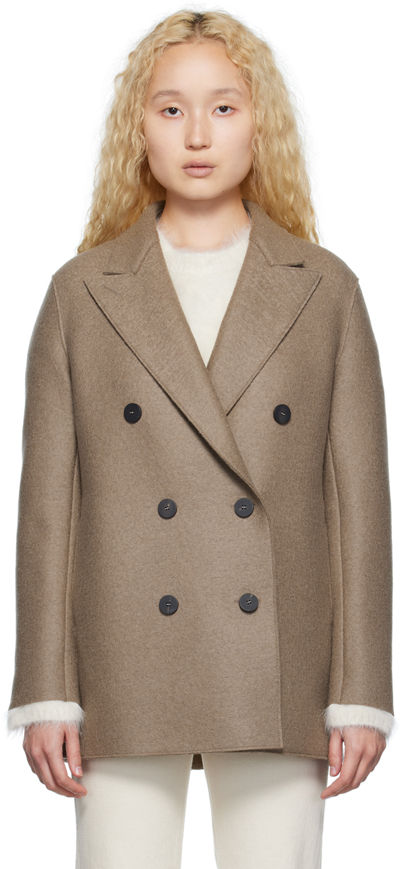Harris Wharf London Taupe Slouchy Peacoat In Taupe 423
