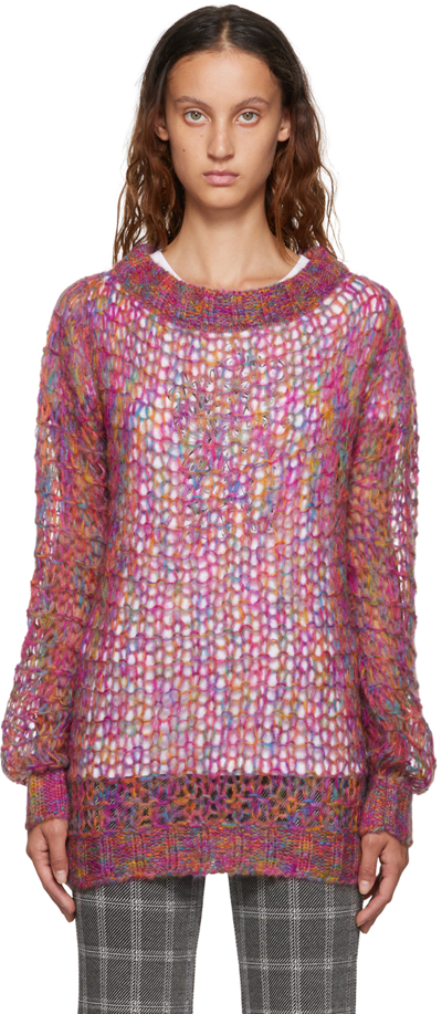 Anna Sui Multicolor Boatneck Sweater In Magenta