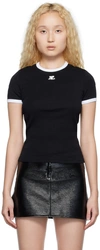 Courrèges Logo-embroidered Cotton T-shirt With Tipping In Black Heritage White