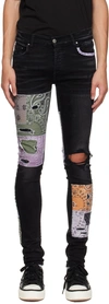 Amiri Bandana Patch Distressed Detail Denim Skinny Jeans In Aged Black