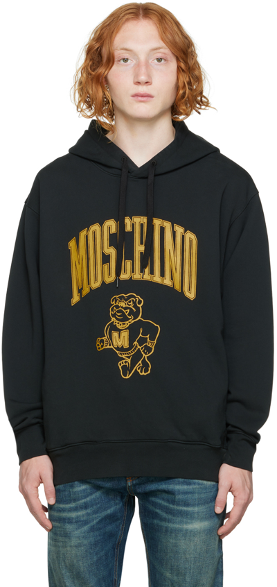 Moschino Varsity Bulldog Drawstring Hoodie In Schwarz