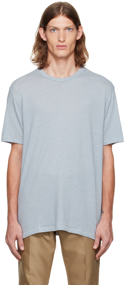 Tom Ford Blue Embroidered T-shirt In B02 Pale Blue