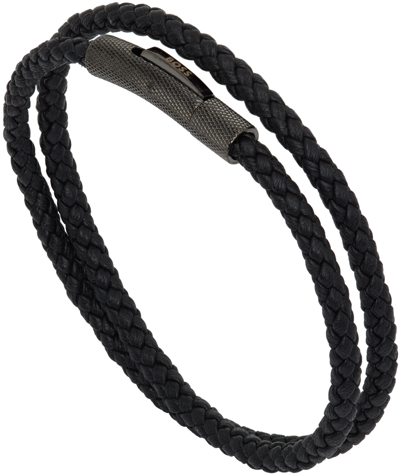 Hugo Boss Black Leather Buddy Bracelet In 1 Black