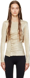 Rabanne Gold Metallic Asymmetric Draped T-shirt In M042 Gold