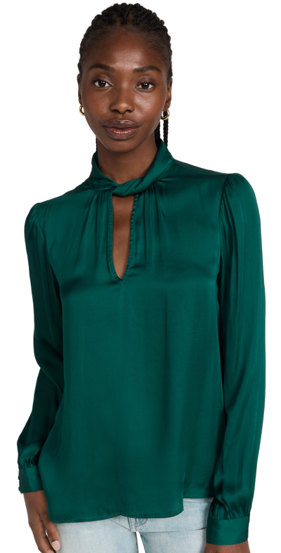 Paige Ceres Satin Keyhole Top In Midnight Cyan