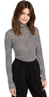 Rag & Bone Zigzag Motif Shaw Panelled High Neck Long Sleeve Top In White And Black