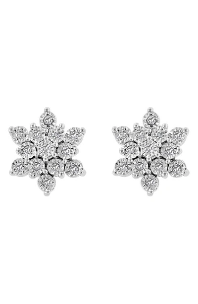Effy Floral Sterling Silver Diamond Stud Earrings In White
