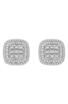 Effy Sterling Silver Diamond Halo Cushion Stud Earrings In White
