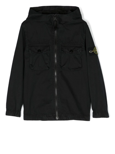 Stone Island Junior Kids' Compass-patch Hooded Jacket In Black