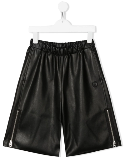 Mm6 Maison Margiela Kids' Faux-leather Knee-length Shorts In Black