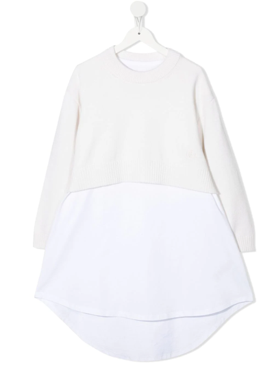 Mm6 Maison Margiela Kids' Long-sleeve Knitted Jumper Dress In White
