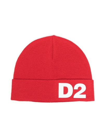 Dsquared2 Kids' Logo-print Knitted Hat In Red