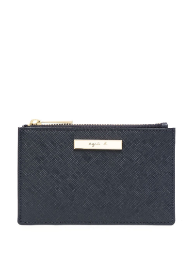 Agnès B. Zipped Leather Cardholder In Blue