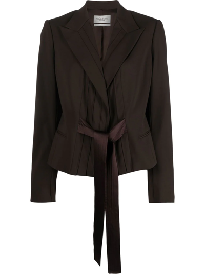 Pre-owned Saint Laurent Pleated Detailing Tie-fastening Blazer In Brown