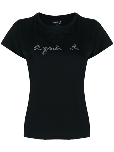 Agnès B. Metallic-logo Cotton T-shirt In Black