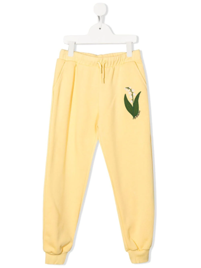 Mini Rodini Kids' Gots Lily Of The Valley Embroidered Sweatpants Yellow