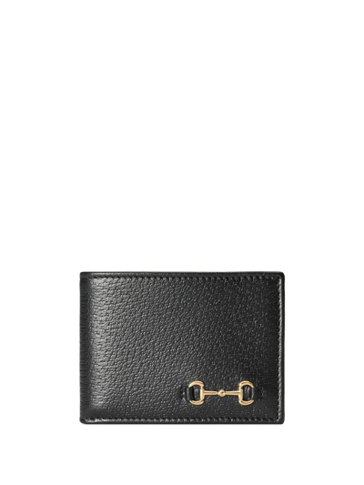 Gucci Horsebit Grained Leather Wallet In Black