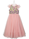 MARCHESA COUTURE TULLE FLORAL-DESIGN RUFFLED DRESS