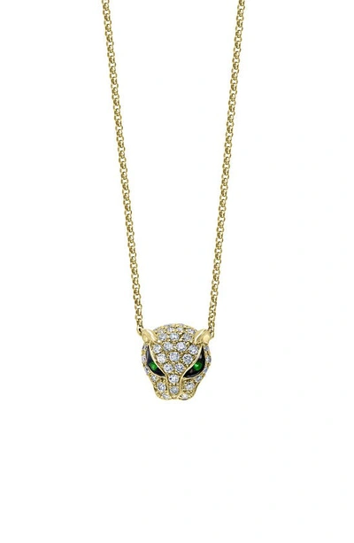 Effy 14k Yellow Gold, Diamond, & Tsavorite Leopard Pendant Necklace