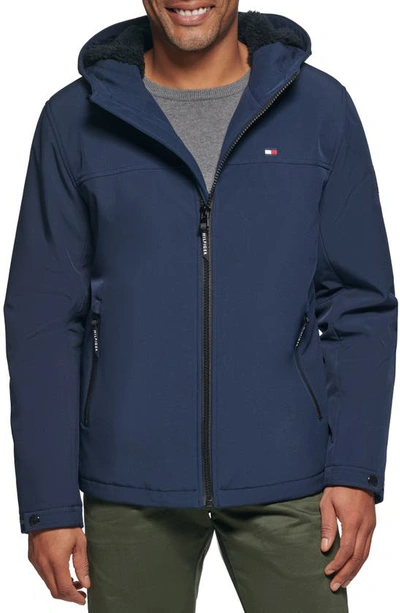 Tommy Hilfiger Faux Shearling Lined Hooded Jacket In Midnight